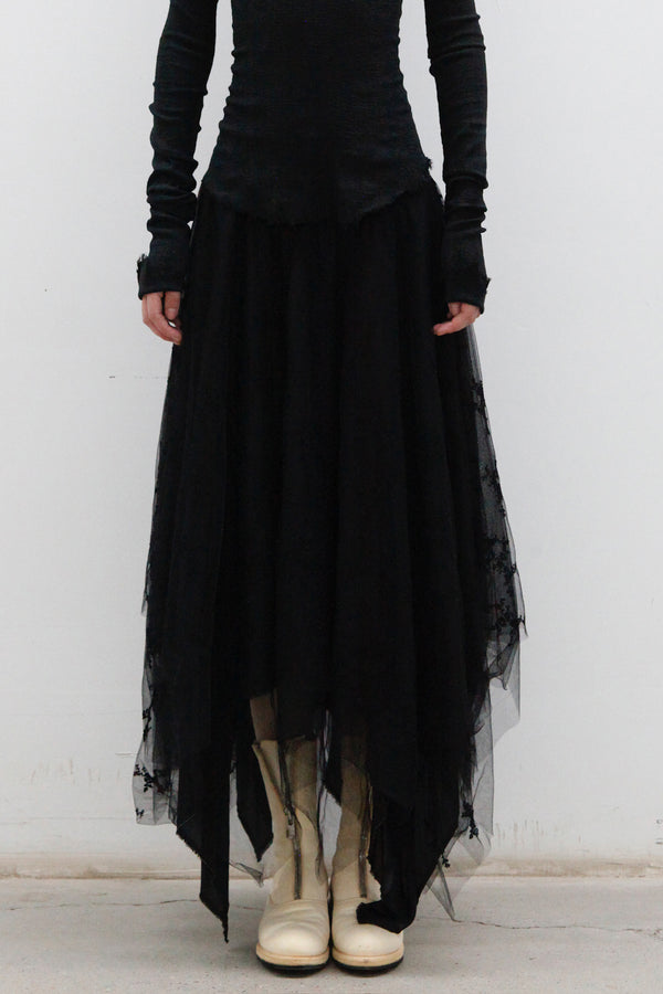 Marc Le Bihan lace embroidered skirt 2596 series plant dyeing France MLB-2596-HEILS black lace embroidery